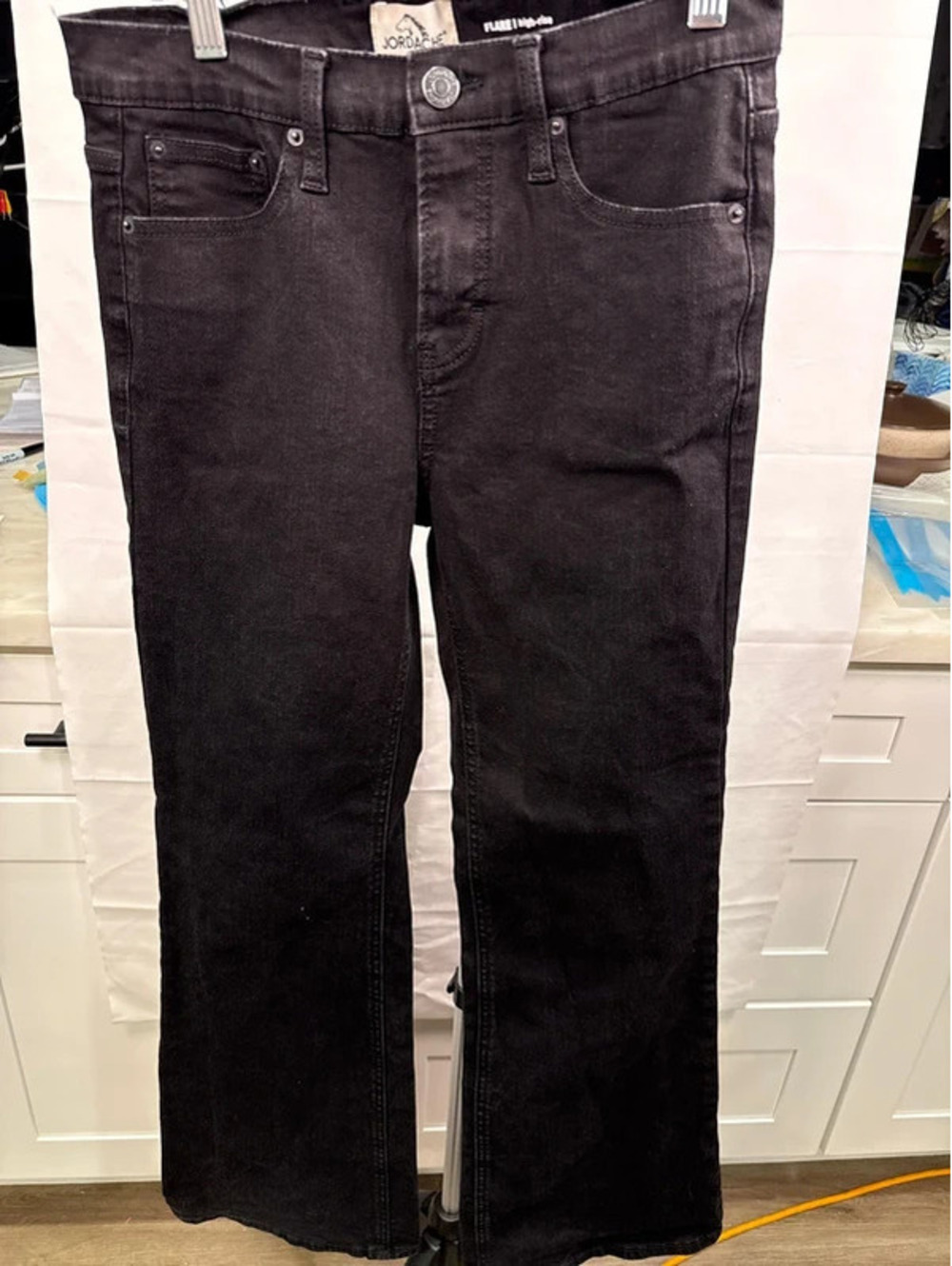 Jordache women’s black jeans, flare, high-rise